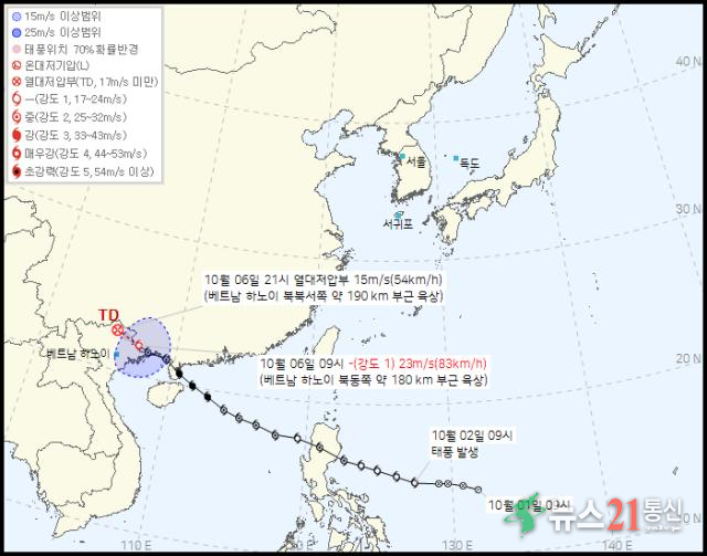 ◇제 21호 태풍 마트모(MATMO) 예상 진로. [기상청 제공]